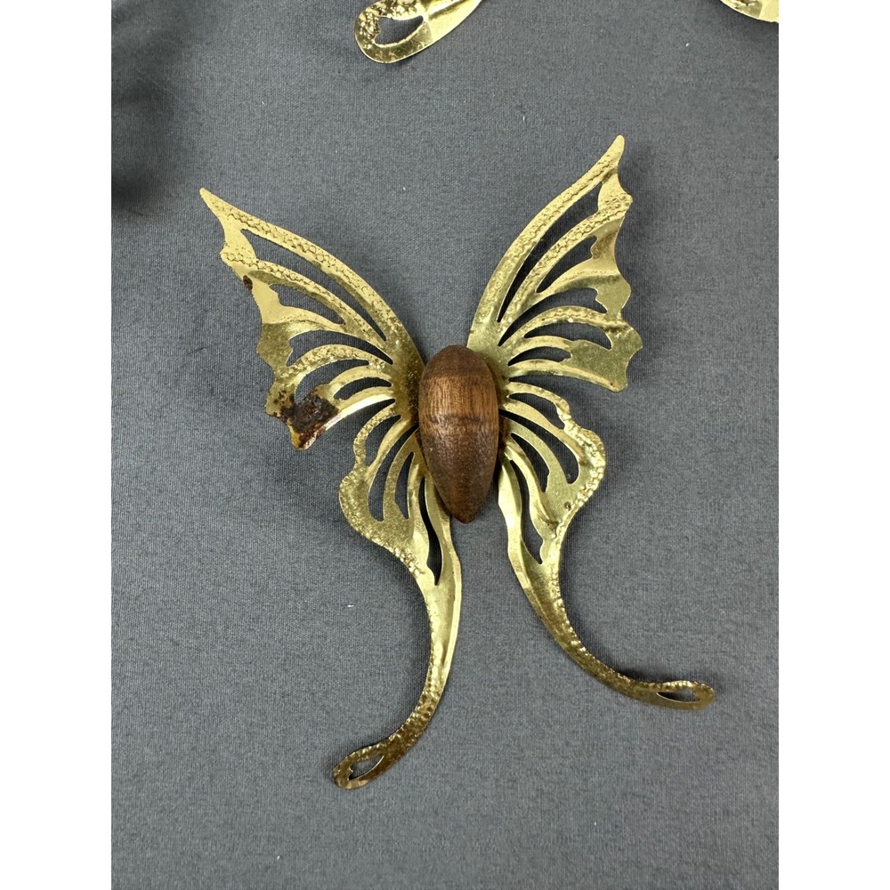Vintage 1970s HOMCO Brass Wood Butterfly Wall Decor Set of 5 MCM - Picture 5 of 11